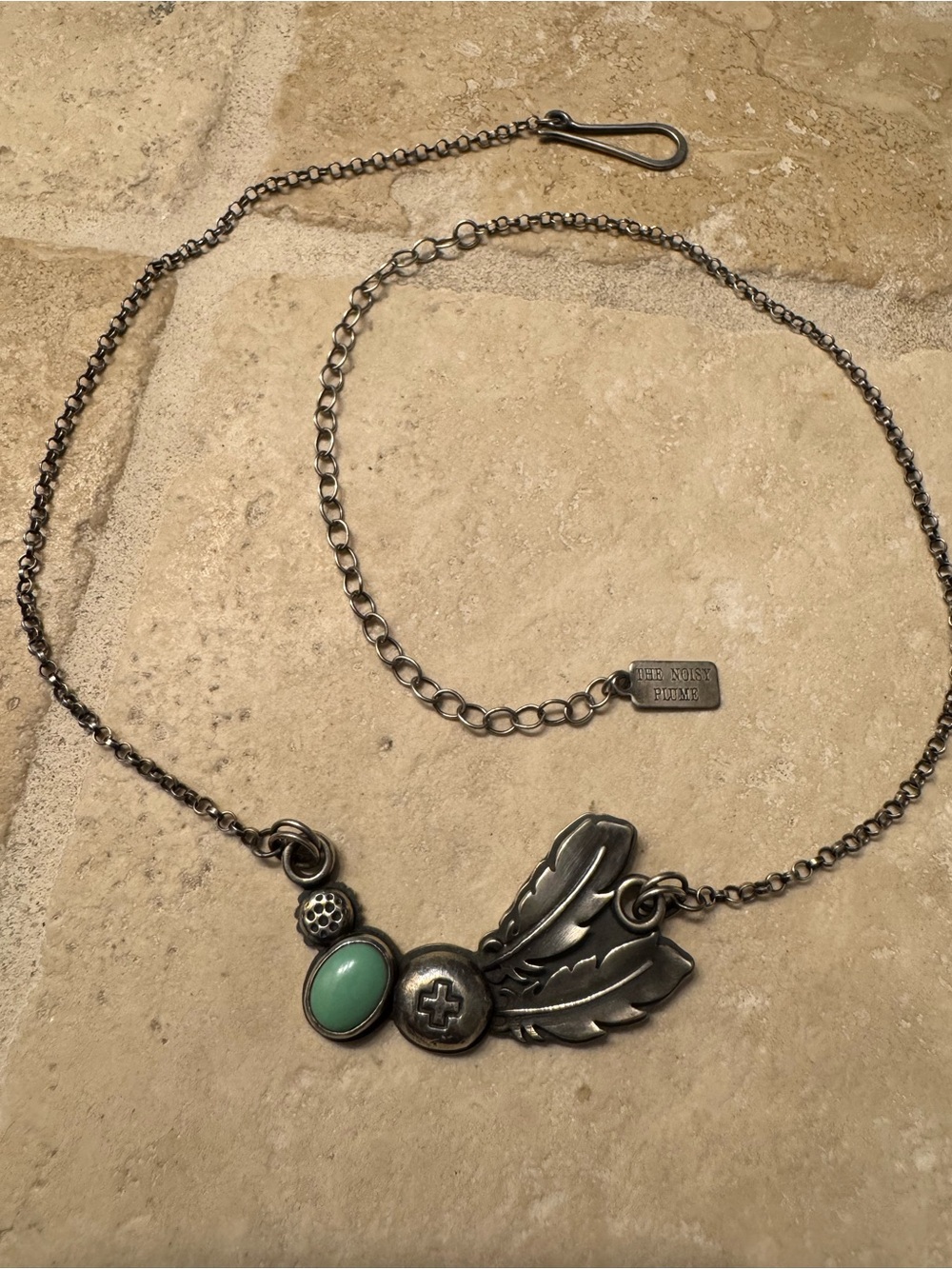 The Noisy Plume Sterling Silver Feather Turquoise Pendant Necklace - Green